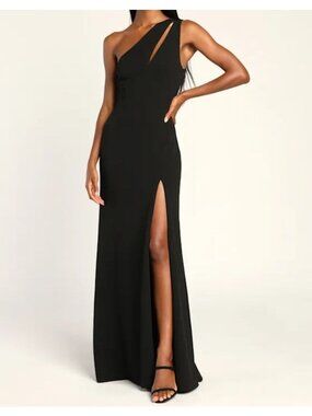 Lulus Enchanted Energy Black One-Shoulder Maxi Dress With Side Slit & Cutout Det